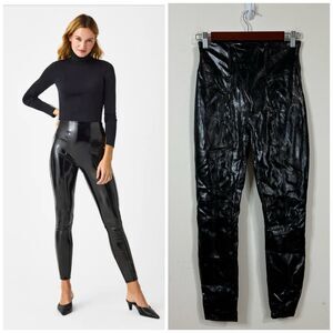 SPANXShape Faux Leather Patent Leggings Size S Petite Classic Black